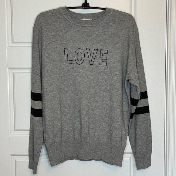 Philosophy Women's‎ Gray and Black Embroidered LOVE Crewneck Sweater Size M - Picture 2 of 10